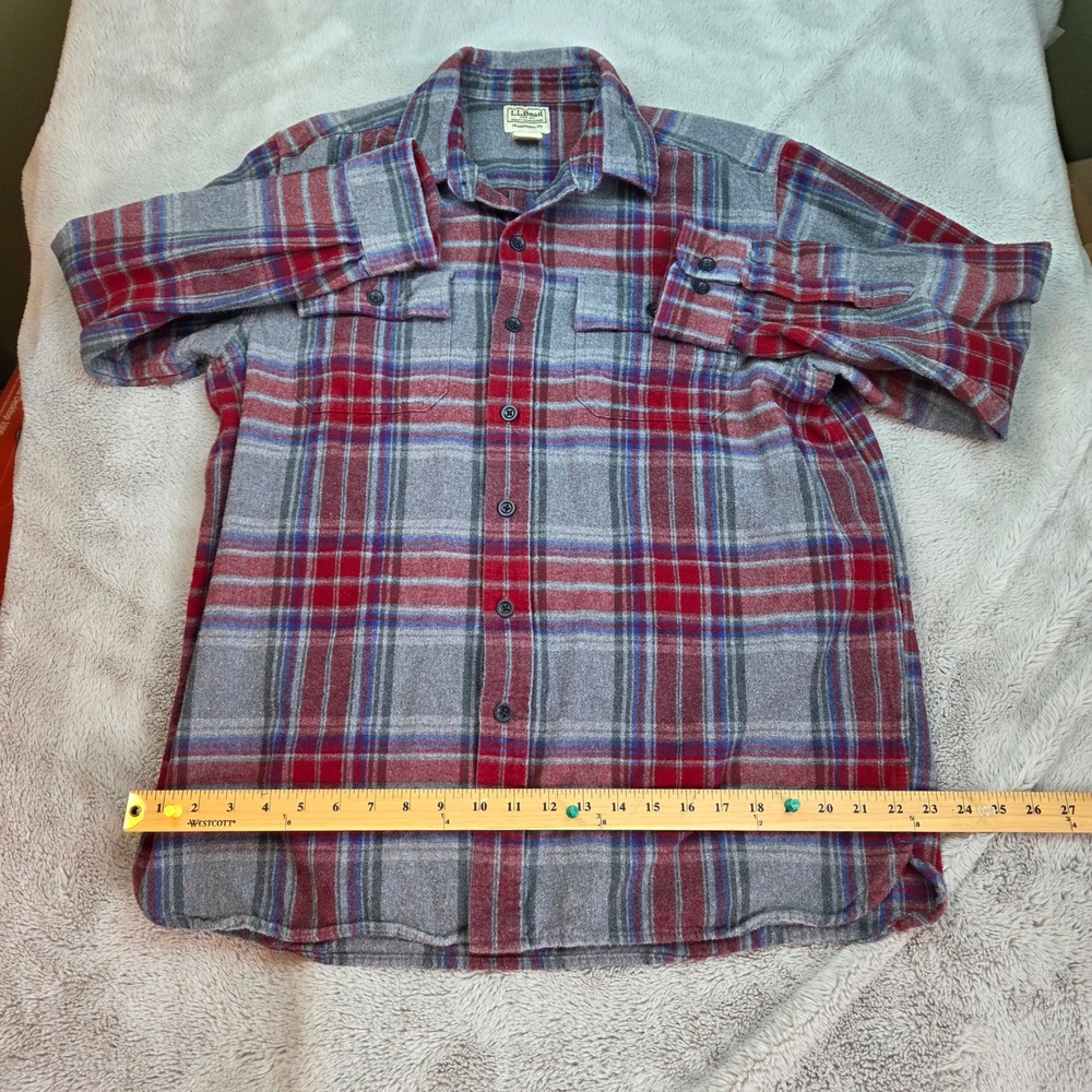 L.L.‎ Bean Flannel Shirt Mens Large Gray Red Plaid Traditional Fit 277981